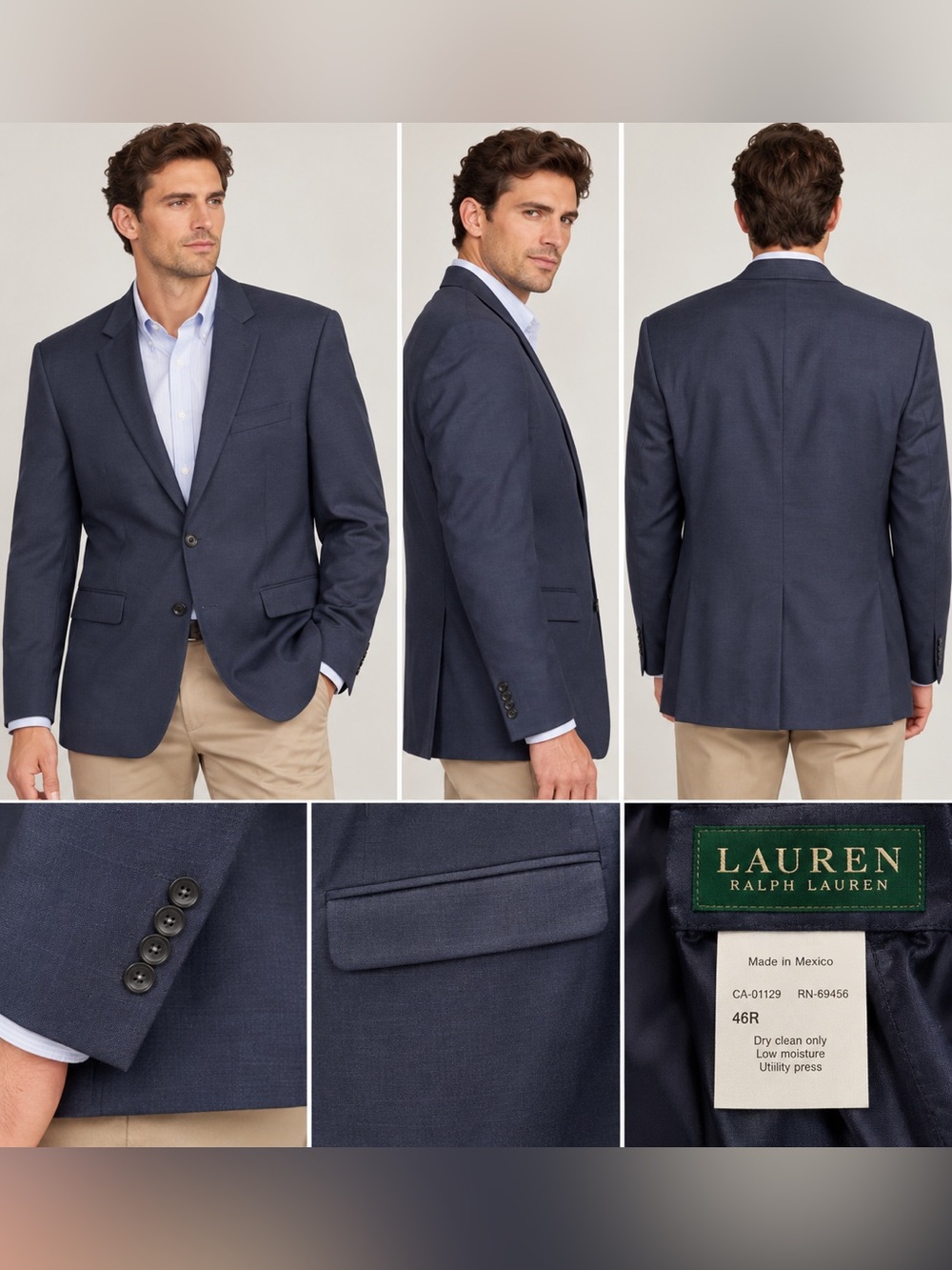 Lauren Ralph Lauren Men’s 46R Navy Blue 2 Button Blazer Sport Coat